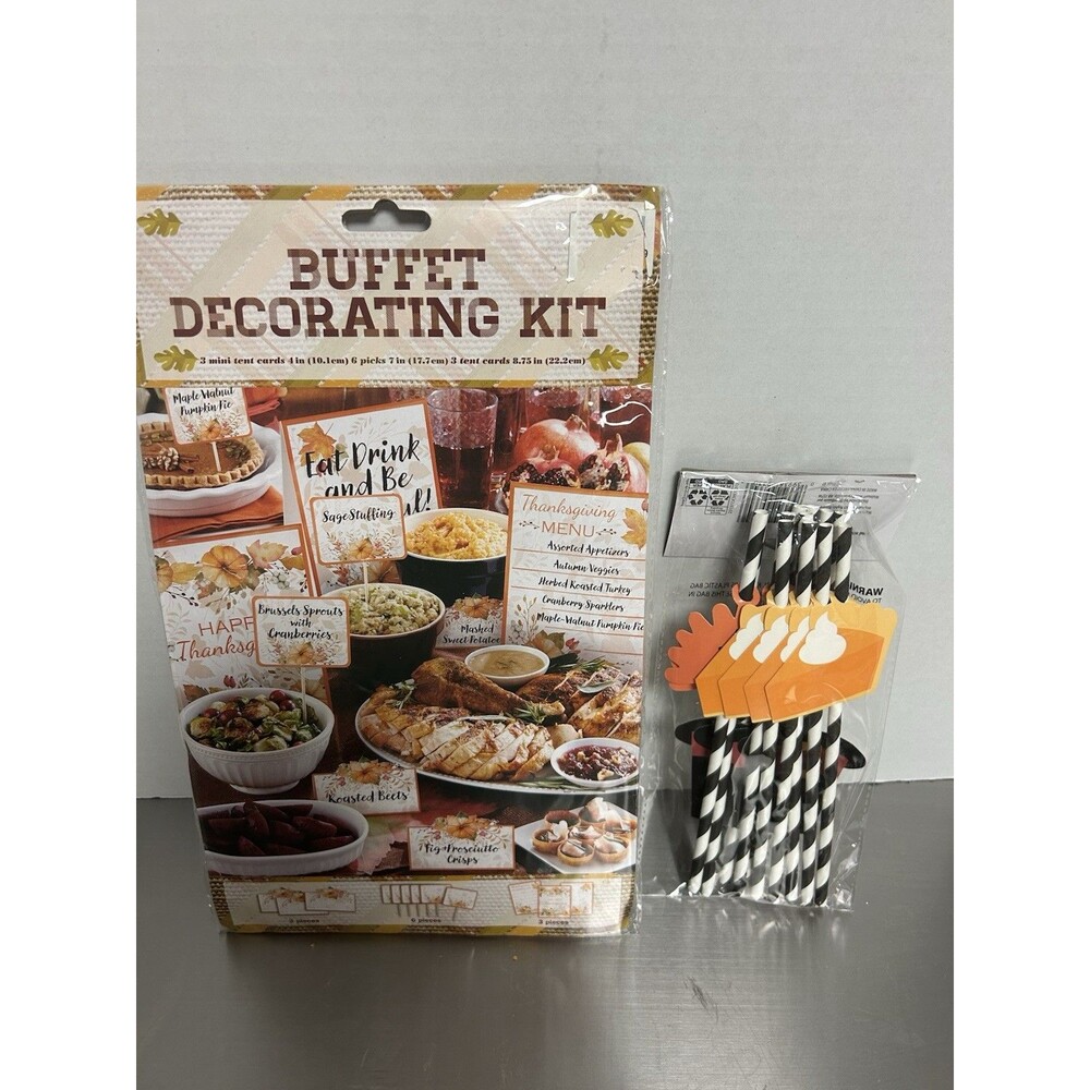 Thanksgiving Table Buffet Decorating Kit and Straws with Attachments